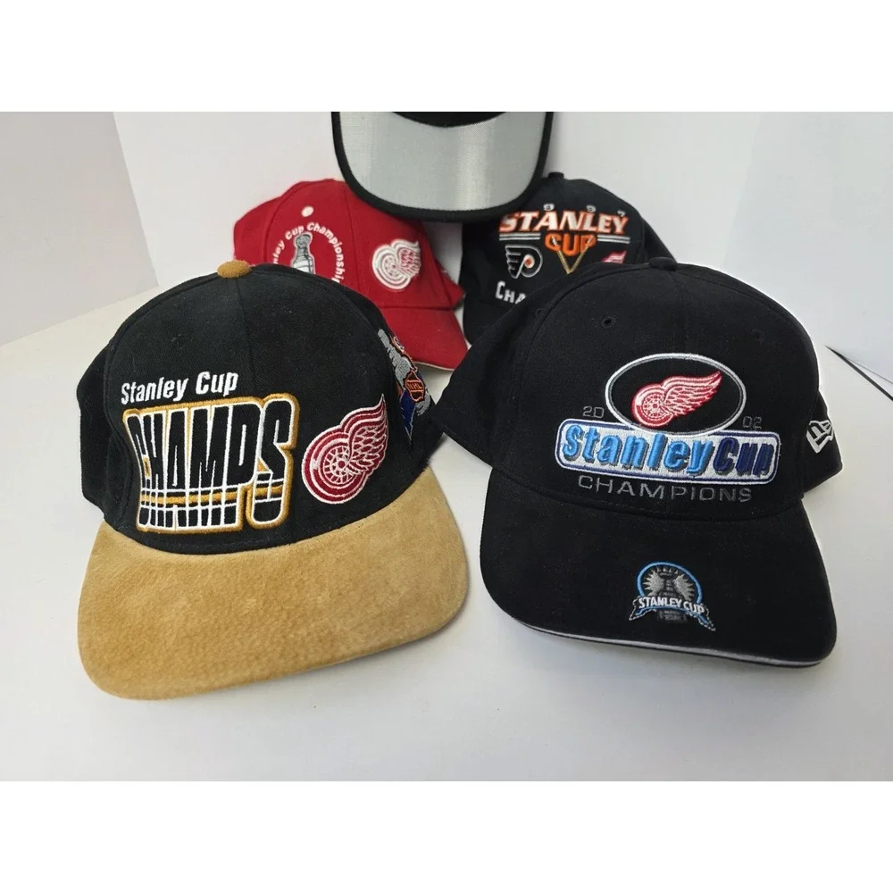 Lot of 5 Stanley Cup Championship Detroit Red Wings hats cat hat NHL hockey